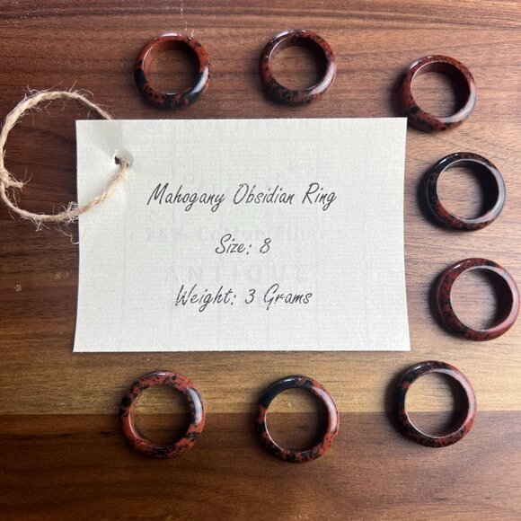 Solid Mohogany Obsidian Ring, Unisex 6.5mm Band, Chakra Ring Size 8 - Picture 4 of 6